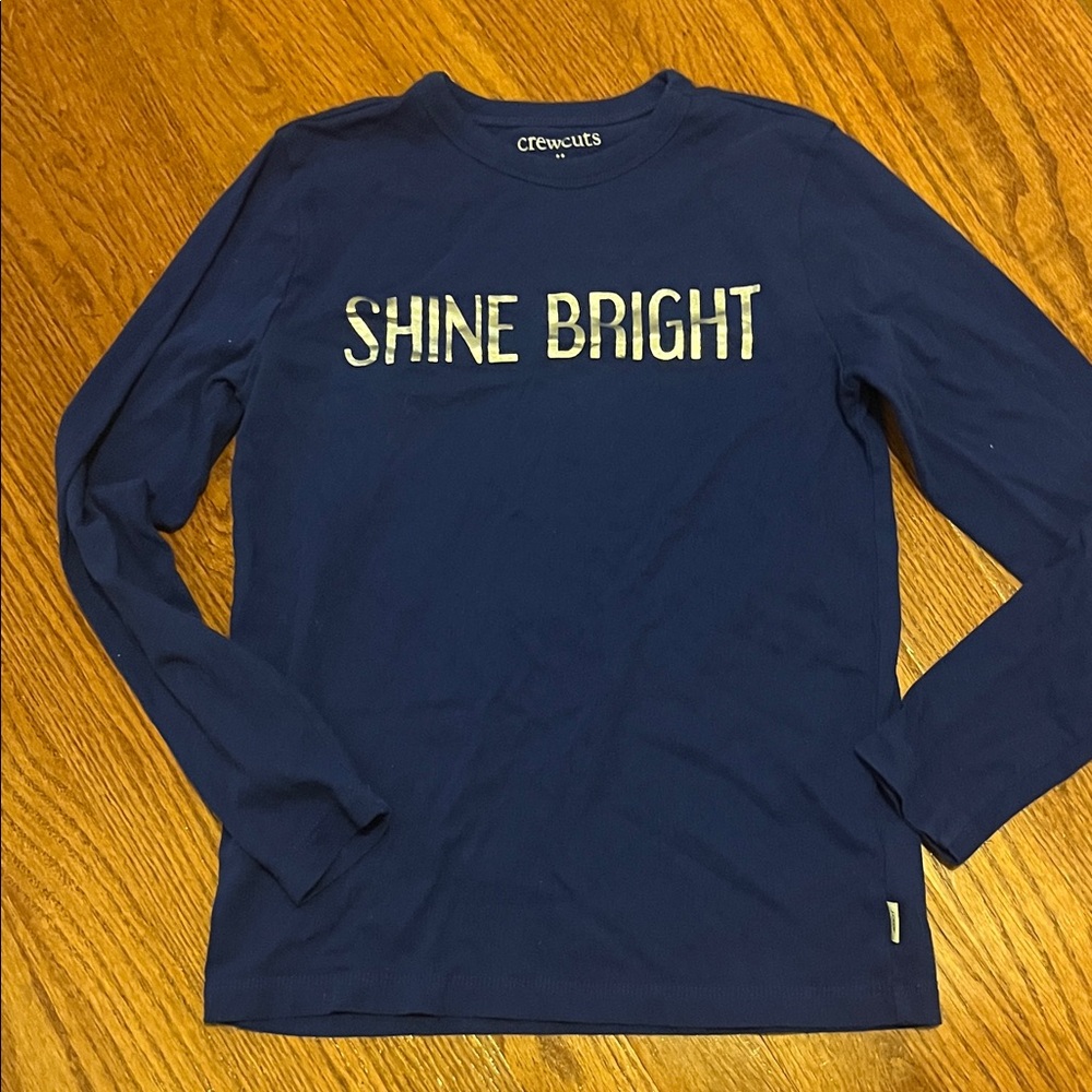 Crewcuts Kids Navy Long Sleeve Tee with Shine Bright Print